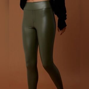 OFFLINE by Aerie Legging Women Olive Green Faux Leather NWT High Waisted